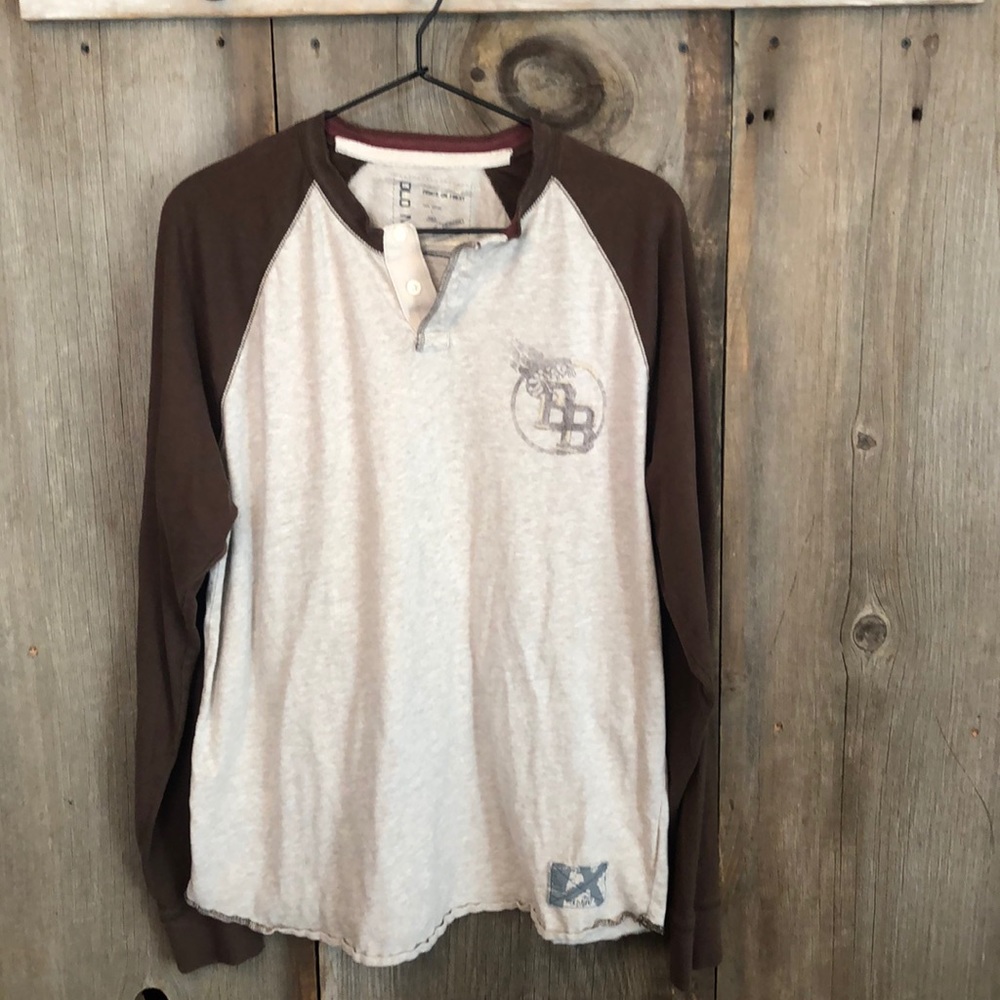 Old Navy Men’s Henley Baseball Tee Long Sleeves in Brown & Oatmeal Size Large